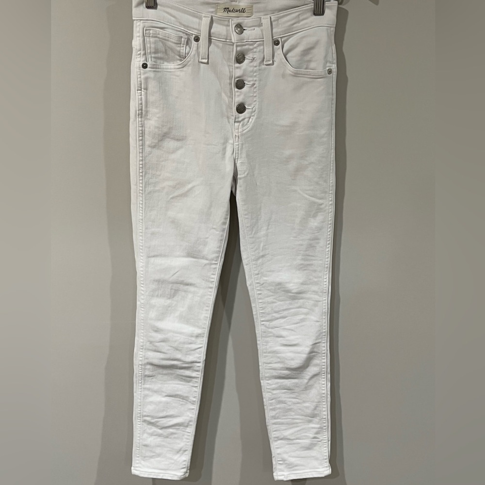 Women’s Madewell Size 25 Button Front 10” High-Rise Skinny Crop White Denim Jean